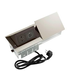 Pop-up blok INCARA 3x zásuvka 250V + 1x USB A+C nabíječka, (proti sobě), barva stříbrná, kabel 2m
