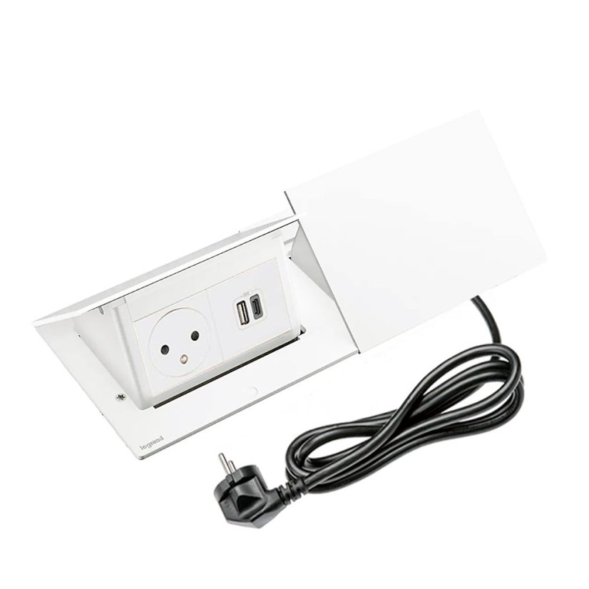 Pop-up blok INCARA 2x zásuvka 250V + 2x USB A+C nabíječka, (proti sobě), barva bílá, kabel 2m