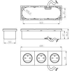 Zásuvkový blok zapuštěný v barvě kašmír, 3x zásuvka 230V, kabel 1.5m