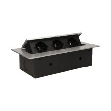Výklopný blok zapustený, 3x zásuvka, tenký kryt 2 mm, strieborná farba, bez kábla
