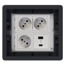 Podlahová zásuvka SF 187x171 mm, 3x 250V/16A (zásuvky biele), 1x USB A+C nabíjačka, farba boxu grafit, pre zvýšené podlahy