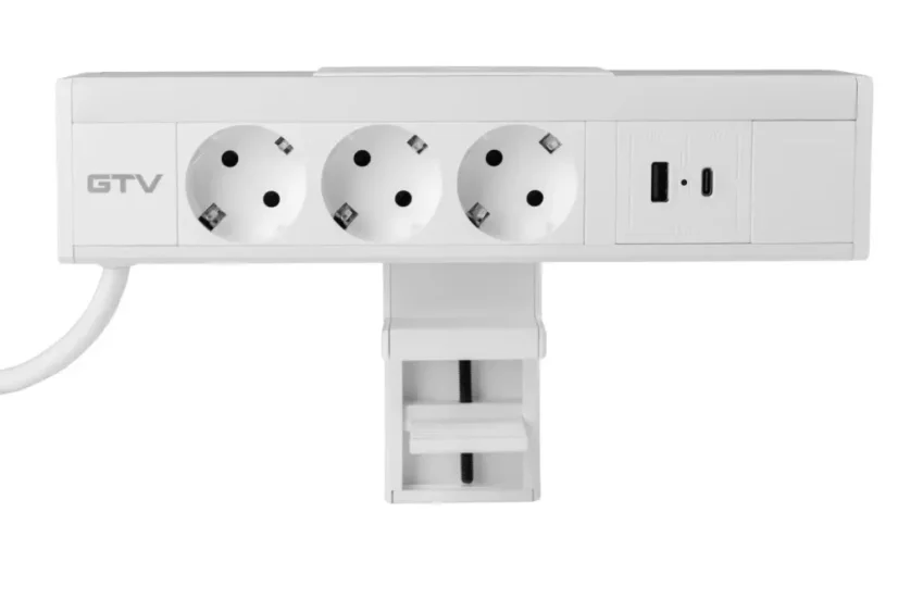 Stolní blok NICO, 3x zásuvka 230V (schuko), 2x nabíjecí USB A+C 30W, kabel 1.5m, barva bílá
