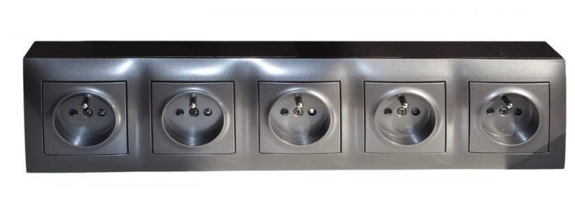 Zásuvkový blok nástenný 5x 250V / 16A s clonkami, bez kábla, antracit matná metalíza