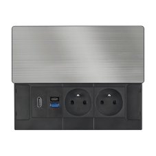 Zásuvkový blok vestavný, 2x 230V, posuvný kryt, USB A+C 20W PD, HDMI, kabel 2 m, barva stříbrná