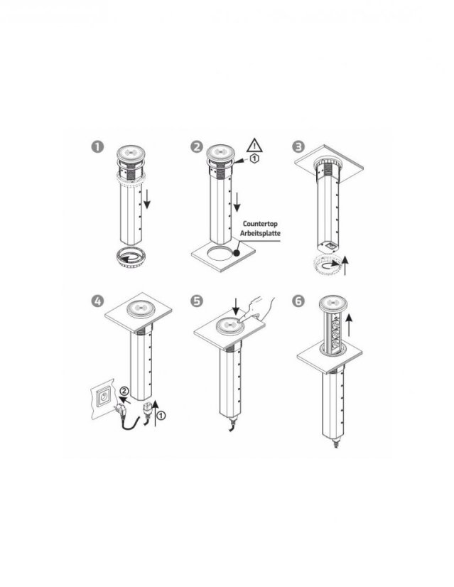 Automaticky výsuvný blok LIFT BOX USB, 3x zásuvka 230V, 2x USB nabíjačka + bezdrôtová nabíjačka, kábel 2m, farba čierna