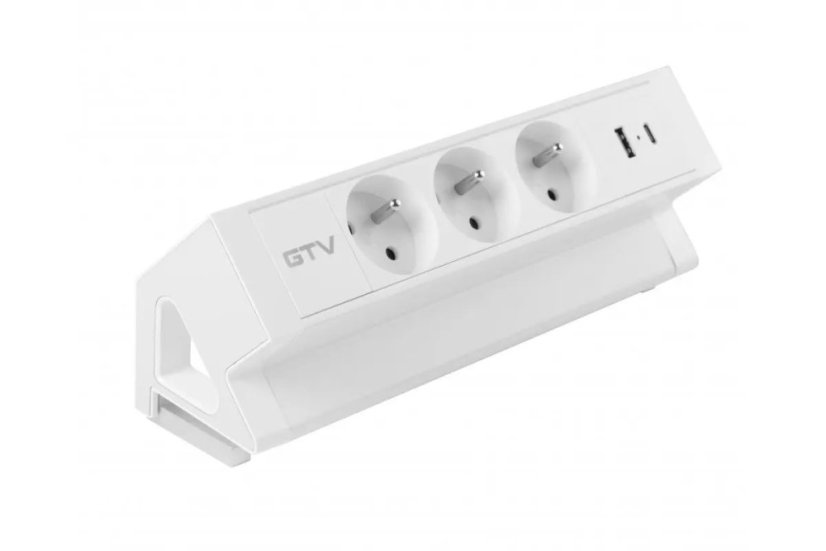Stolní blok Basco, 3x zásuvka 230V, 2x nabíjecí USB A+C 30W, kabel 1.5m, barva bílá