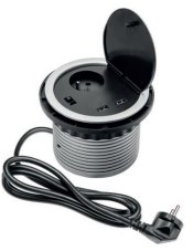 Zásuvka kulatá (1x230V) s víčkem a 2x USB nabíječka s kabelem 1.8m