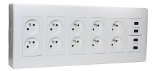 Nástěnný box S500, 10x zásuvka 250V, 4x USB nabíječka, barva bílá