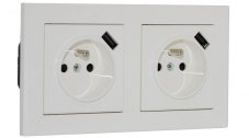 Zásuvky v rámčeku pod omietku, 2x 230V/16A + 2x USB nabíjačka, farba slonová kosť