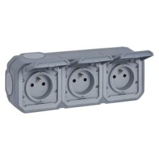 Trojzásuvka Legrand Plexo 3×2P+T 16 A, IP55, horizontální, šedá