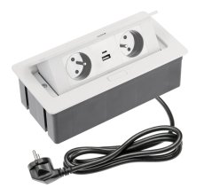 Výklopná zásuvka 2x 230V, 2x USB A+C nabíjecí 15W, barva bílá, kabel o délce 1.5m