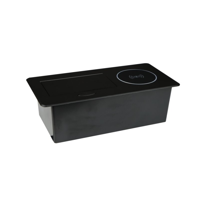 Výklopná zásuvka ZEOBOX, 1x 230V, indukční a 2x USB A+C nabíječka, kabel 1.5m, barva černá