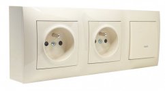 Zásuvkový blok nástěnný 2x 250V/16A a 1x vypínač s LED podsvětlením (indikuje zapnutý stav), barva krémová bílá, bez kabelu