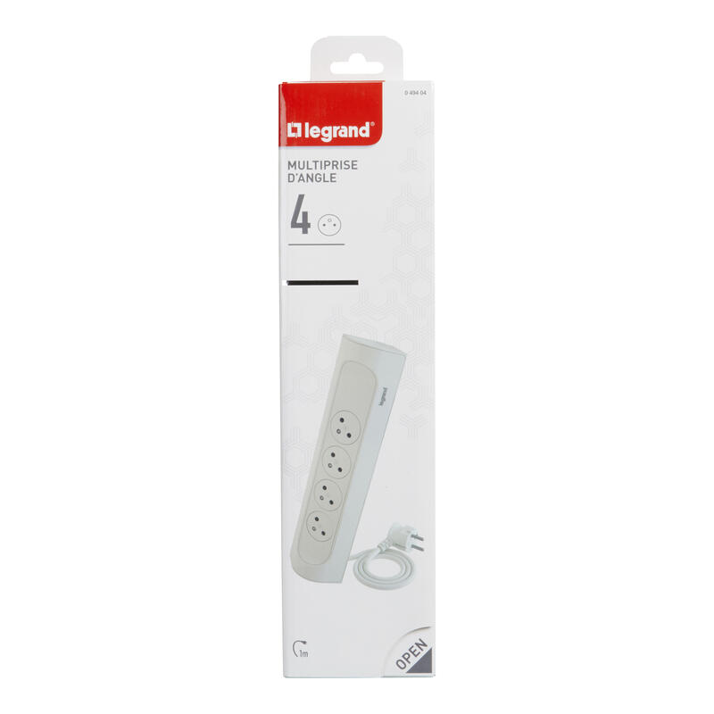 Rohový prodlužovací přívod, 4x zásuvka 230V, kabel 1m, barva bílá