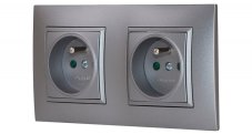 Zásuvky v rámčeku pod omietku, 2x 250V/16A, farba šedá matná