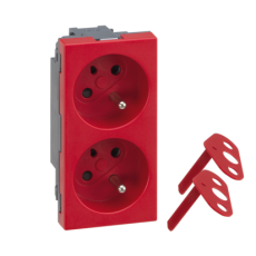 Dvojzásuvka SIMON 500 DATA s uzemňovacím kolíkem 16A 250V bezšroubové/šroubové svorky 100×50mm červený
