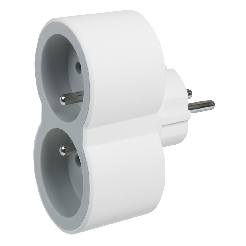 Rozdvojka 2x 2P+E, 16A, 3680W, clonky - barva světle šedá - bílá