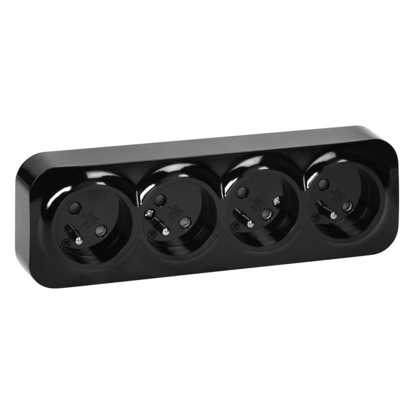 Čtyřnásobná zásuvka 4x 230V, 2P+E , nástěnná, krytí IP20, ToDo, barva černá