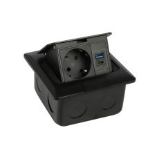 Podlahová zásuvka FLOOR BOX,  1×230 V (schuko), USB-A + USB-C PD 20 W, barva černá