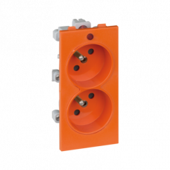 Dvojitá zásuvka CIMA s uzemňovacím kolíkom so signalizáciou napätia 16A 250V skrutkové svorky 108 × 52 mm oranžová