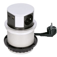Výsuvný zásuvkový blok, 3x 230V, 2x nabíjacie USB, farba strieborná, kábel 1.5m