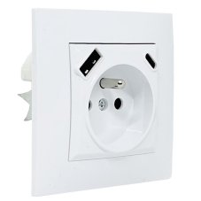 Zásuvka v rámčeku pod omietku, 1x 250V/16A s USB A+C nabíjačkou v bielej farbe