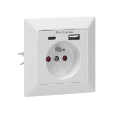 Zásuvka pod omietku, 1x230V, USB a USB-C nabíjačka, farba biela