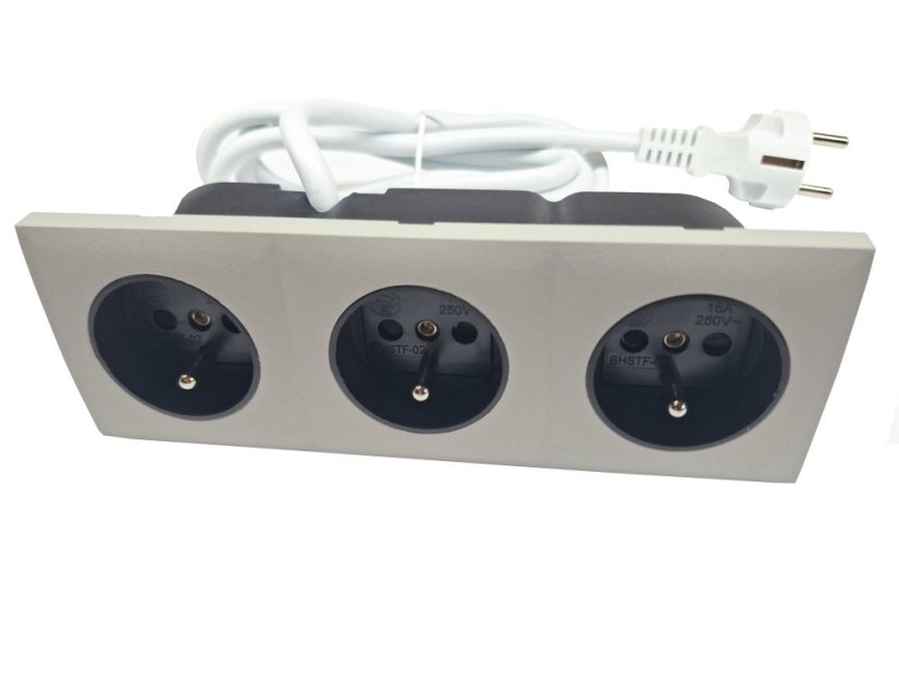 Zásuvkový blok zapuštěný v barvě kašmír, 3x zásuvka 230V, kabel 1.5m