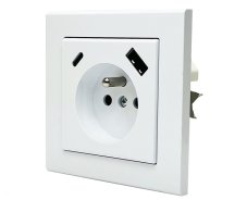Zásuvka v rámčeku pod omietku, 1x 230V/16A s USB A+C nabíjačkou 20W, farba biela lesklá