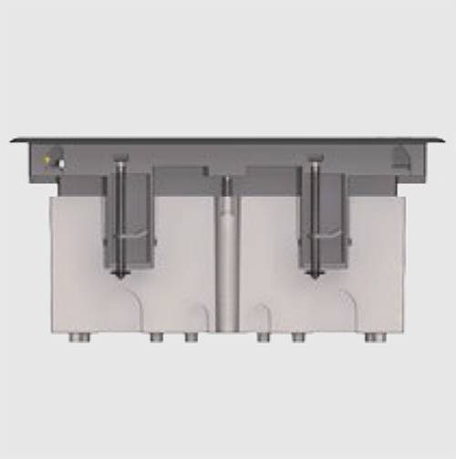 Podlahová zásuvka SF 187x132 mm, 1x 250V/16A + 1x RJ45 cat. 6, barva boxu grafit, pro lité podlahy s kazetou do potěru, vyplnění víka materiálem podlahy