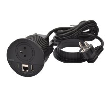 Zapustená zásuvka INCARA Disq 80, 1x 250V Surface, 1x USB A + C nabíjačka, 1x port RJ45 cat.6, kábel 2m, farba čierna