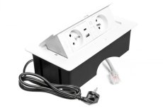 Výklopná zásuvka MULTISOFT, 2x 230V,  USB A/C nabíječka, RJ45, barva bílá, kabel o délce 1.5m