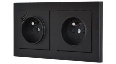 Zásuvky v rámečku pod omítku, 2x 230V/16A + 1x USB nabíječka, barva černá metalíza