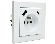 Zásuvka v rámčeku pod omietku, 1x 230V/16A s USB A+C nabíjačkou 20W, farba biela lesklá