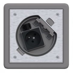 Podlahová nerezová zásuvka 1x 250V + 1xRJ45, manuálny zámok, IP66, 16x16 cm, pre zvýšené podlahy