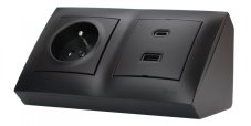 Rohová zásuvka 1x 250V/16A + 2x USB A+C nabíječka 5V/3.1A, barva černá matná, bez kabelu