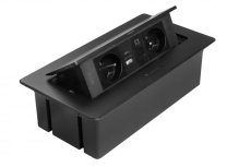 Výklopná zásuvka MULTISOFT, 2x 230V,  USB A/C nabíječka, RJ45, barva černá, kabel o délce 1.5m