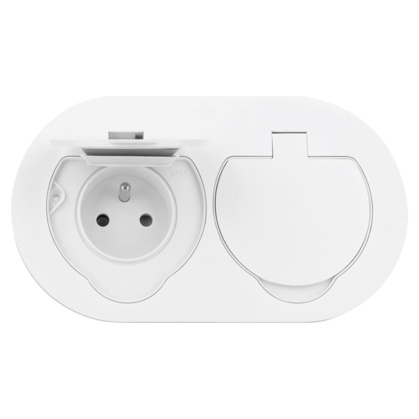 Hermetická zásuvka oválná, 2x 230V, IP55, pod omítku, barva bílá
