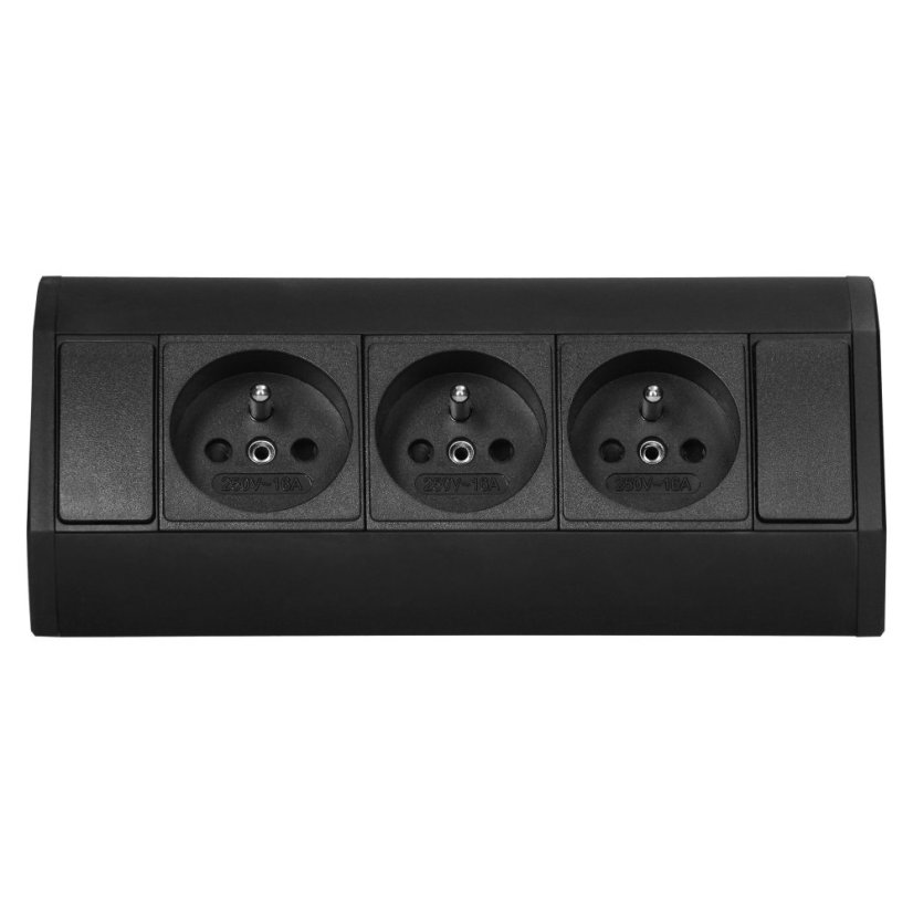 Rohový blok se 3 zásuvkami 230V, kabel 0,6m bez koncovky, barva černá