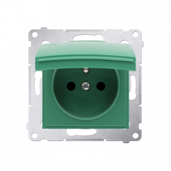 Kryt zásuvky s uzemněním - IP44 - vičko v barvě krytu, antibakteriální zelený