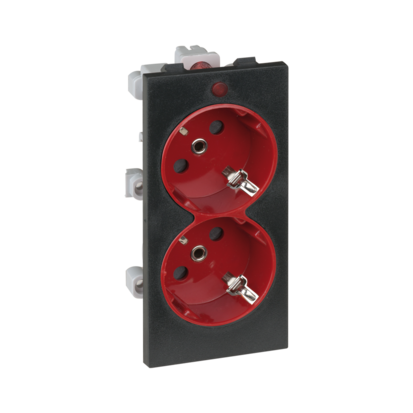 Dvojzásuvka CIMA SCHUKO se signalizací napětí 16A 250V šroubové svorky 108×52mm červený grafitově-šedá