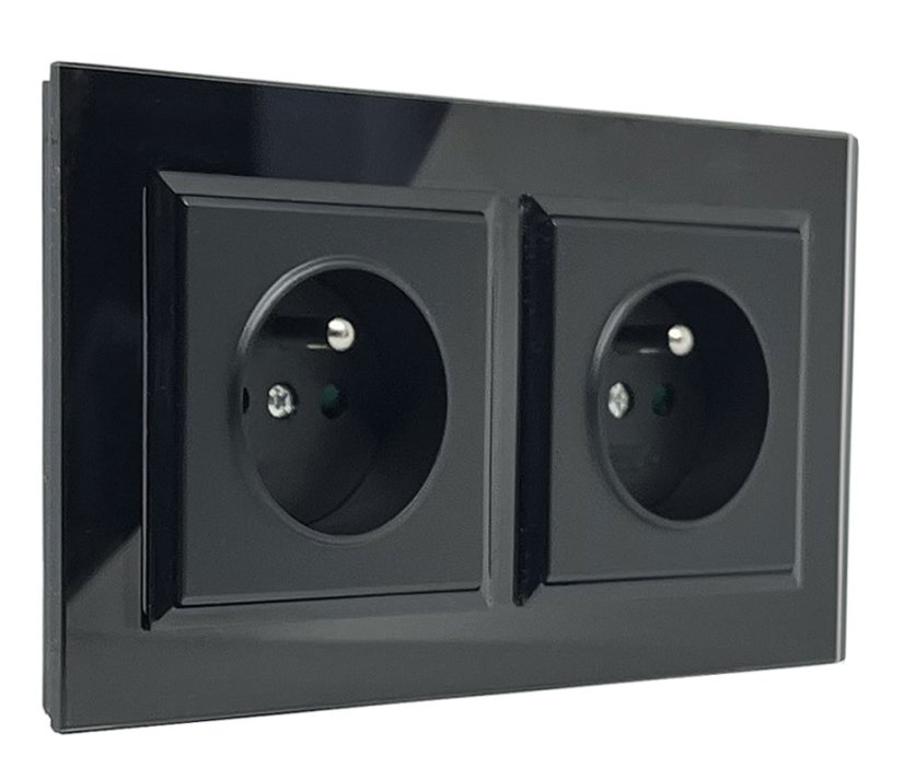 Zásuvka ve skleněném rámečku, 2x 230V/16A, pod omítku, barva černá