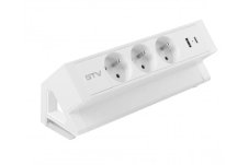 Stolní blok Basco, 3x zásuvka 230V, 2x nabíjecí USB A+C 30W, kabel 1.5m, barva bílá