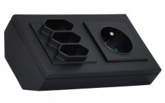 Rohová zásuvka, 1x 250V/16A + 3x 250V EURO (plochá), barva černá, bez kabelu