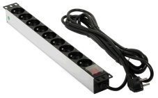 Napájacia lišta 230 V pre 19" rackové skrine (9 zásuviek s vypínačom, 5 m kábel, strieborná)