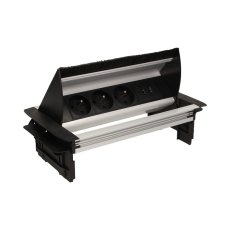 Výklopný blok zapustený, protiprachová kefa, 3x zásuvka, 2x USB nabíjací, farba strieborná, kábel 1.8m