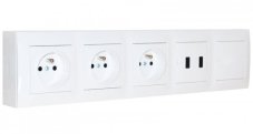 Zásuvkový blok nástěnný 3x 250V/16A, 2x USB nabíječka, 1x vypínač ř.1, bez kabelu, barva bílá lesklá