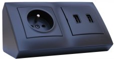 Rohová zásuvka 1x 250V/16A + 2x USB nabíječka, barva černá matná, bez kabelu