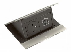 Pop-up blok INCARA 1x zásuvka 250V + nabíjačka USB A + C 15W + montážny rám, brúsený hliník, kábel 2m