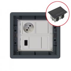 Podlahová zásuvka 1x 250V/16A (zásuvka bílá) + 1x port HDMI 2.0, víko s protiskluzovým krytem, barva boxu šedá, pro zvýšené podlahy